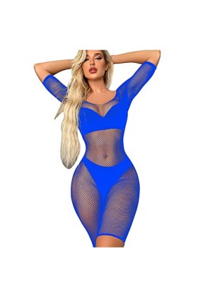 Générique Lingeries pour Hommes Femmes Lingerie Résille Body Sexy Mesh Teddy sous-Vêtements Blue, One Size 
