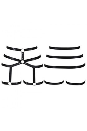 BodyCage Harnais de jambe pour femme avec bretelles élastiques Punk Taille de cuisse - Noir - Taille Unique
