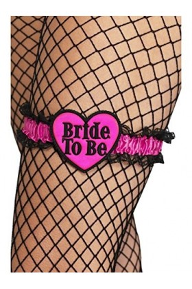 Smiffys Jarretière future mariée, rose, avec dentelle noire