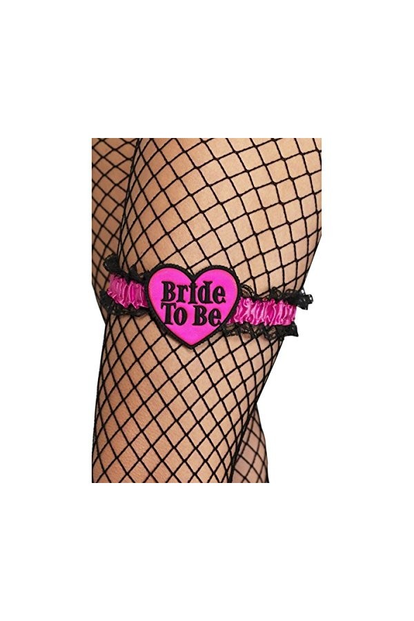 Smiffys Jarretière future mariée, rose, avec dentelle noire