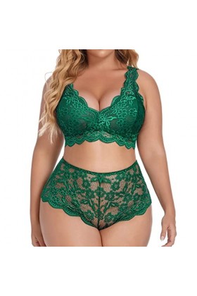 IQYU Ensemble de lingerie sexy noire grande taille pour femme, licol, ras-de-cou, soutien-gorge à lanières et culotte, 2 pièc