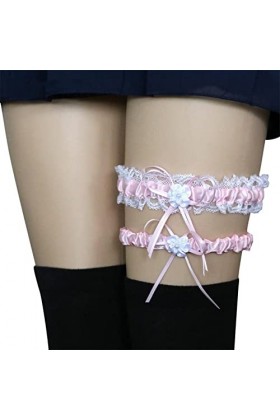 Jarretière en dentelle pour femme et fille - Avec accessoires en dentelle - Convient pour mariage, Rose, taille unique