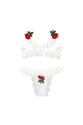 Ensemble pyjama sexy sexy avec dentelle brodée exquise pour femme, Blanc., XXXL