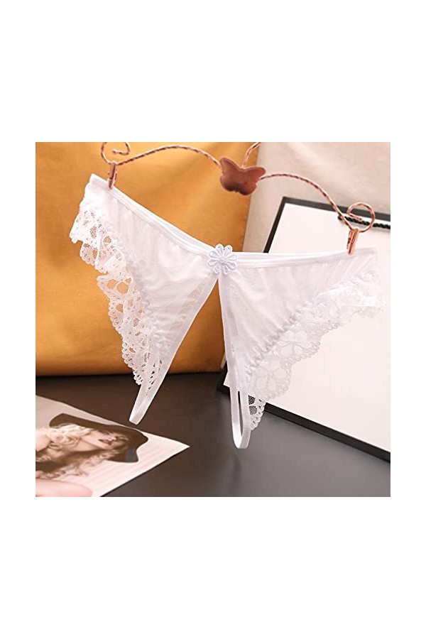 UOWEG Culotte sous-vêtements Ouverture Entrejambe Dentelle Taille Basse Culotte Femmes Sexy Implicite Lingerie White, One Si