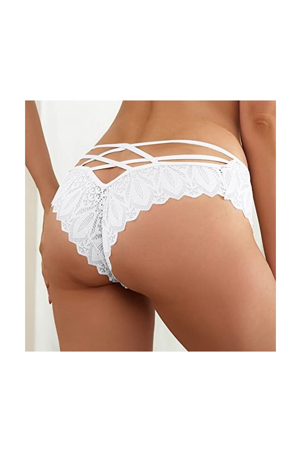 UOWEG Culottes pour Femmes Crochet Dentelle Dentelle jusquà Culotte Sexy Creux sous-vêtements Body Chic White, M 