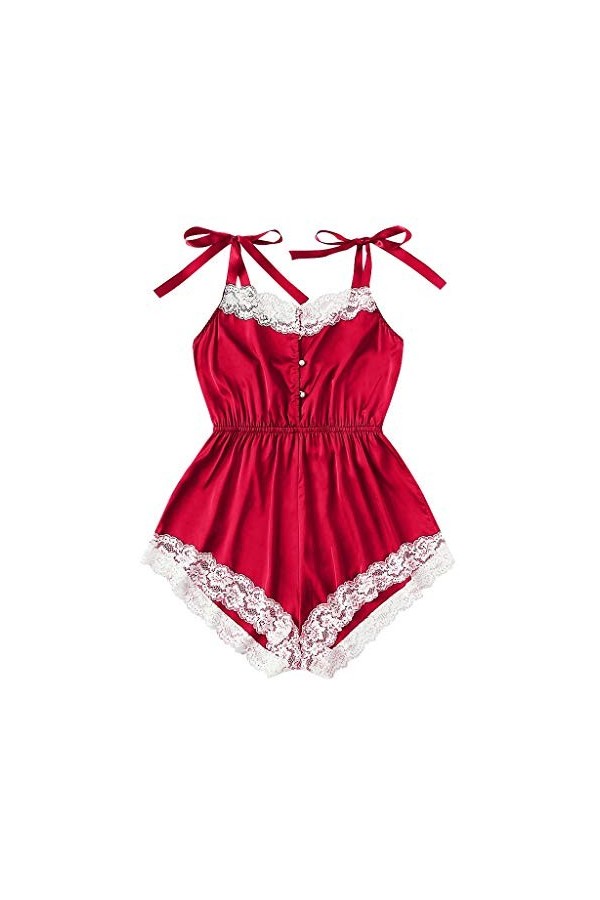 Luckywaqng Combinaison sexy en dentelle satinée et soie Blanc, Noir , XL