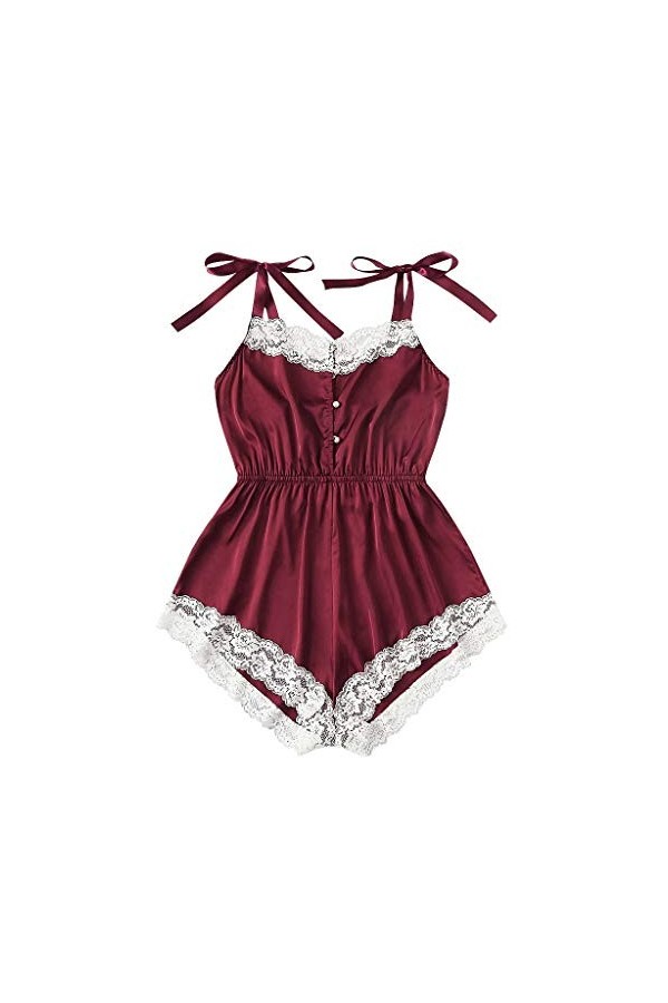 Luckywaqng Combinaison sexy en dentelle satinée et soie Blanc, Noir , XL