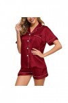 TDEOK Combinaison rouge pour femme - Ensemble de pyjama ample - Robe courte - Vêtement de nuit - En satin - Sexy, rouge, M