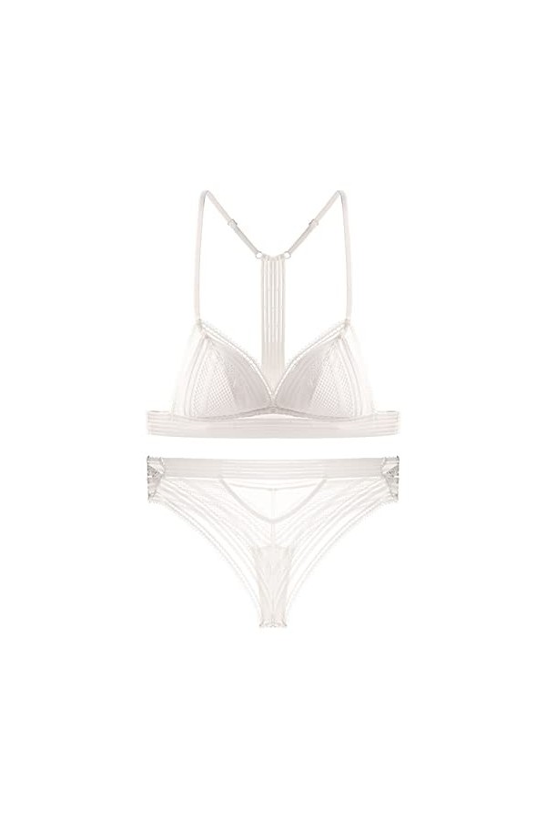 Combinaison ultra fine sexy en maille avec bretelles transparentes et lingerie sexy demi-bonnet, Blanc., M