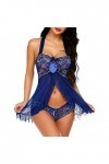 LDadgf Combinaison sexy en dentelle pour femme - Bleu - Taille XXL