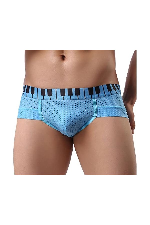 Sous-vêtement en maille pour homme, taille basse, doux, respirant, sexy, sous-vêtement ouvert pour homme, bleu, S