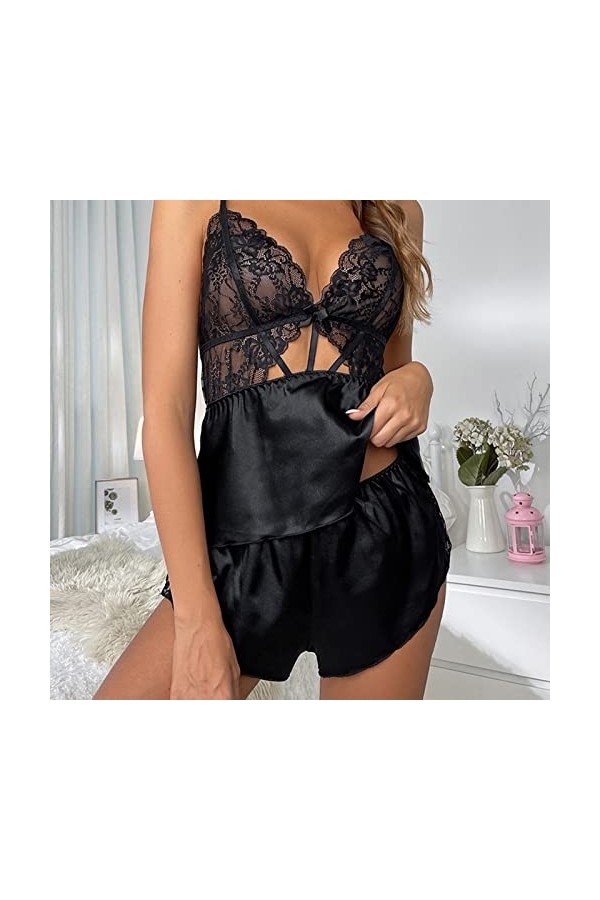 Lingerie Sexy Femme Dentelle Sexy Vêtements de Maison Séduisante Pyjama Chemises de Nuit Manches Courtes Femme Grande Taille,