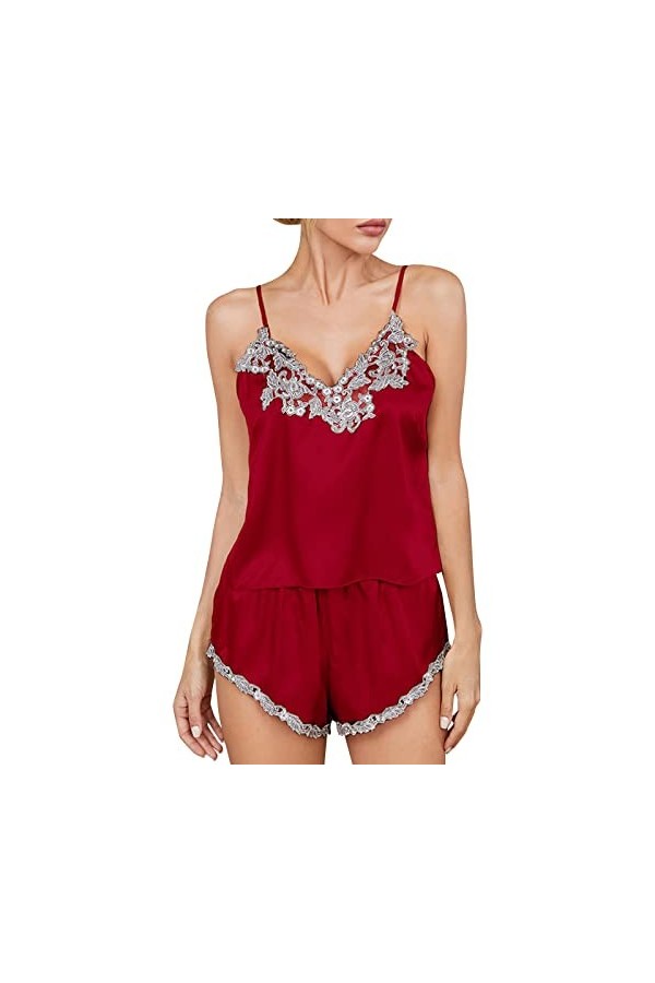 Ensemble de lingerie sexy en dentelle pour femme, rouge, L