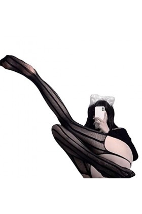 Myazs Collants sexy érotiques pour femme en résille à rayures