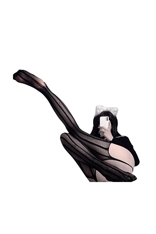Myazs Collants sexy érotiques pour femme en résille à rayures