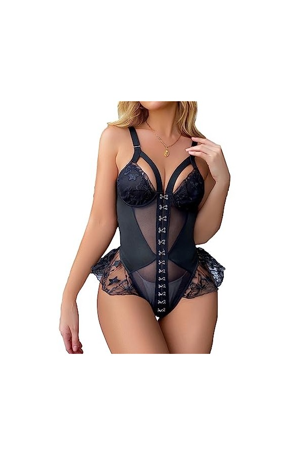 Femmes Tout-en-Un Dentelle sous-vêtements V Bouton Papillon Boucle sous-vêtements poupée Maille Mini Collants sous-vêtements 