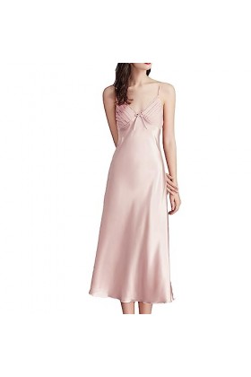 ZDJSWJ Pyjama Long en Satin de Soie pour Femme Pyjama décontracté à col V Sling Pyjama Pyjama en Soie Couleur Rose,XXL 