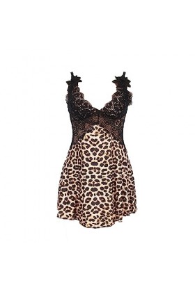 ZDJSWJ Femmes léopard poupée sous-vêtements Bretelles Teddy V-Neck Pyjama Pyjama Dentelle Pyjama Plus Size Pyjama Imprimé Lé