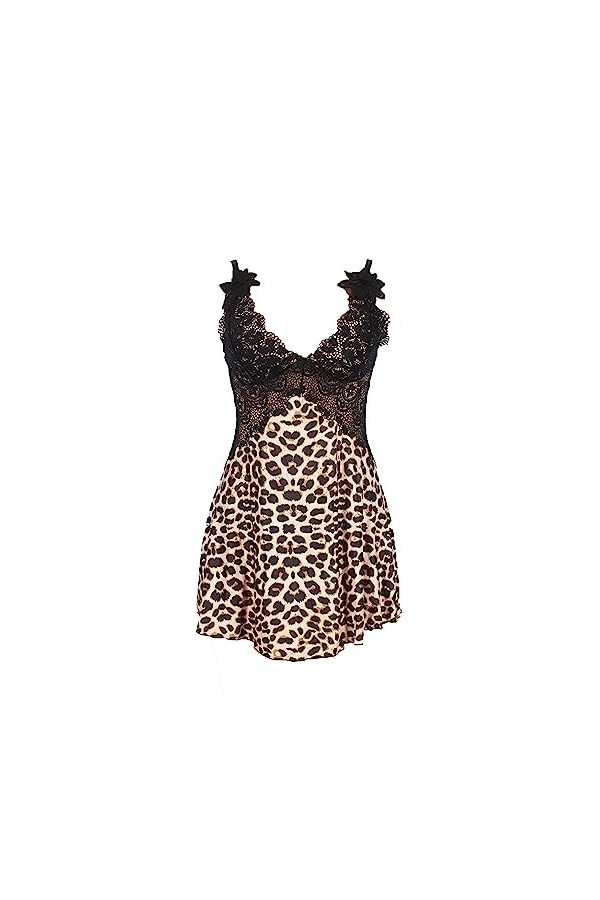 ZDJSWJ Femmes léopard poupée sous-vêtements Bretelles Teddy V-Neck Pyjama Pyjama Dentelle Pyjama Plus Size Pyjama Imprimé Lé