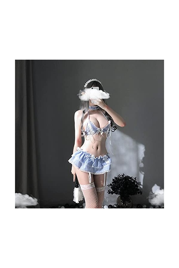 liaddkv Lingerie sexy pour femme - Ensemble de cosplay avec chaussettes - Lingerie sexy rouge - Bleu clair - Taille unique