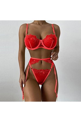 XIUH Sous-vêtements Anneau en acier pyjamas Mode Dentelle Vêtements de sommeil Body Sexy Rouge, S , rouge, S