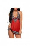 PANPANY Lingerie Dentelle Mesh V-Neck Bowknot Night Wear Sleepwear Chemise Women Lingerie Qualité Red, M 