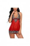PANPANY Lingerie Dentelle Mesh V-Neck Bowknot Night Wear Sleepwear Chemise Women Lingerie Qualité Red, M 