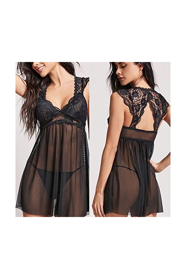 PANPANY Lingerie Sexy Nightdress Dentelle sous-vêtements Mode Sleepwear Lingerie Homme Sexy Satin Black, M 