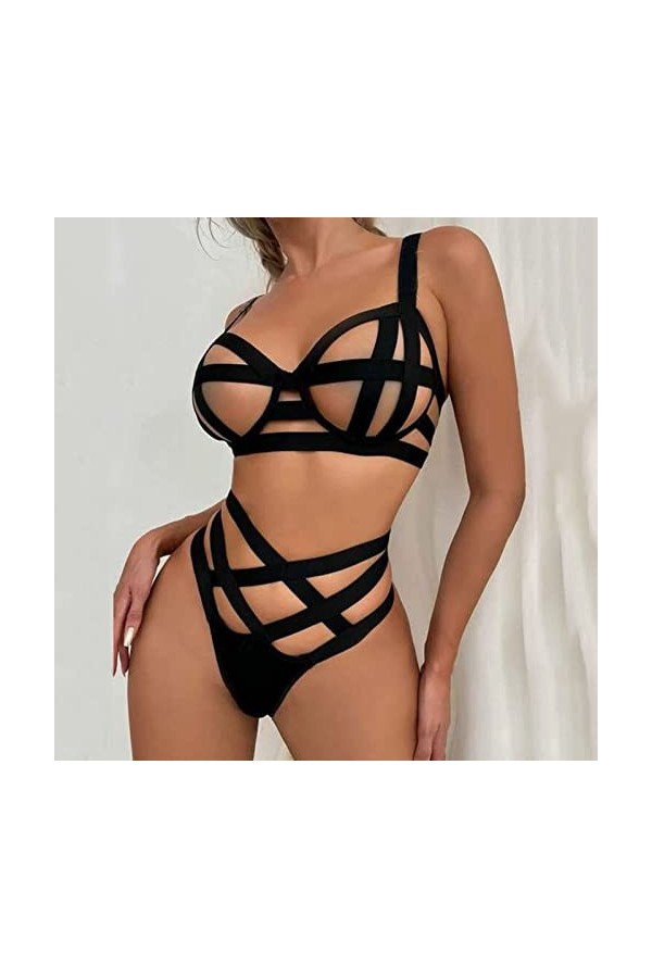 WhOpro Lingerie exclusive Slip Lingerie Sexy Sous-vêtements Passion Lingerie Femme, Noir , M