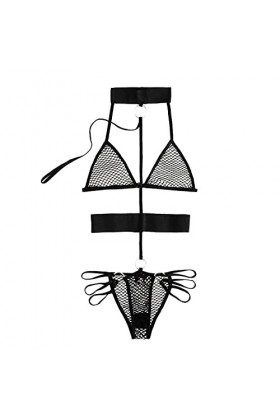 Combinaison ultra fine sexy en maille avec bretelles transparentes et lingerie sexy pour femme, Noir , S