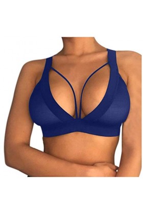 Sexy Women Girl Hollow Out Elastic Cage Bra Bandage Strappy Halter Bra Lingerie Noire Sexy Blue, M 