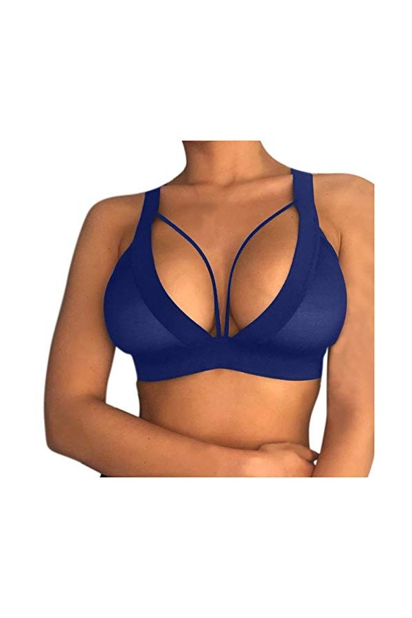 Sexy Women Girl Hollow Out Elastic Cage Bra Bandage Strappy Halter Bra Lingerie Noire Sexy Blue, M 