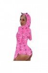 IQYU Sexy Catsuit Lingerie à Capuche Oreille de Chat Mignon Manches Longues Vache Imprimé Pyjama Combinaison Barboteuse Combi