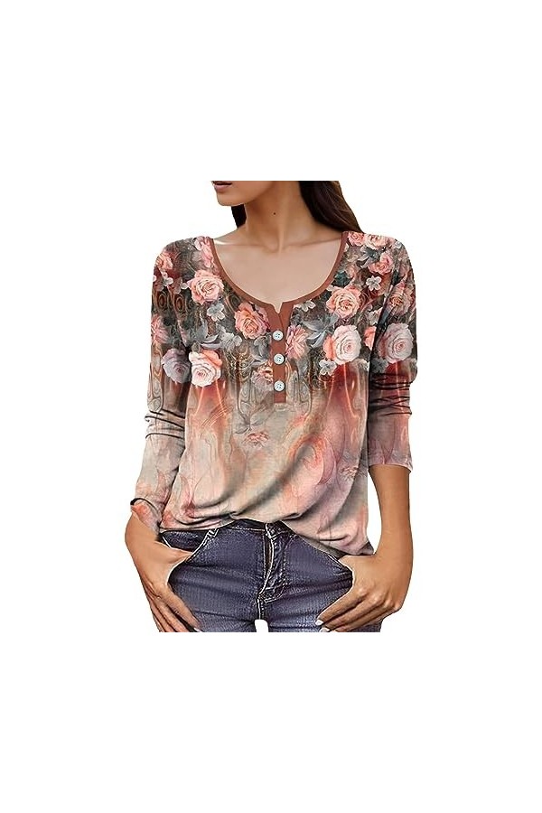 Gefomuofe Pull à col rond pour femme - Imprimé pissenlit - Haut surdimensionné avec lettres - Haut de sport vintage - Tunique