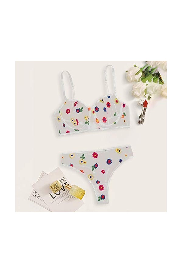 sous-Vetements Femme 2 Pièce Vêtements De Nuit Erotique Ensemble Soutien Gorge et String Dentelle Lingerie Sexy Ensemble Sexy