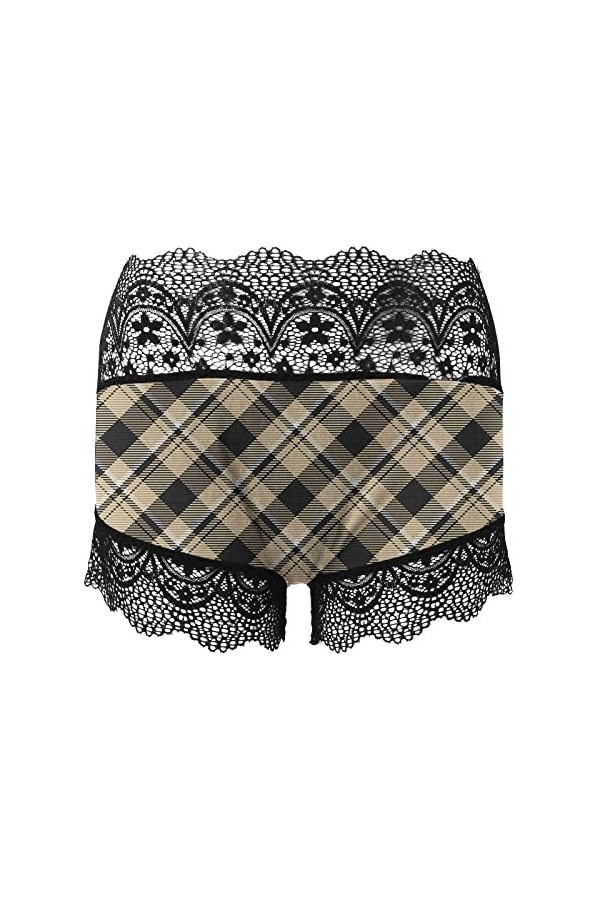 YANFJHV Femmes Sexy Dentelle Réglable Halter Vest Top Panty Shorts Set Body Sexy Noir Cuir Khaki, S 