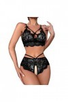 Générique Femmes Sexy Dentelle Lingerie Culotte Deux Pièces Fleur Voir À Travers Ensemble Liquette De Nuit Black, M 