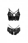 Générique Femmes Sexy Dentelle Lingerie Culotte Deux Pièces Fleur Voir À Travers Ensemble Liquette De Nuit Black, M 