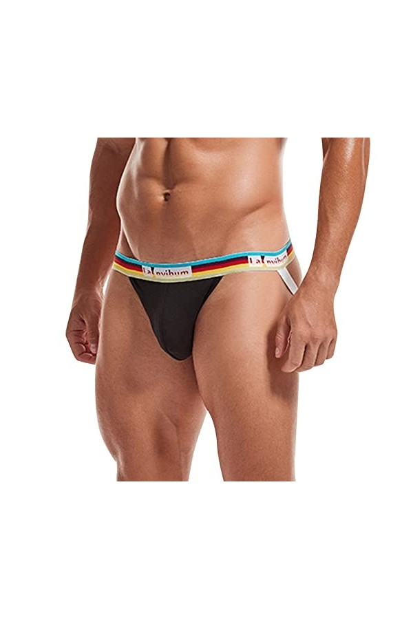 Mesh Sexy T-Back Pantalon Knickers Color Splice Fashions Sous-vêtements pour homme Sous-vêtements sexy, Noir , XXL