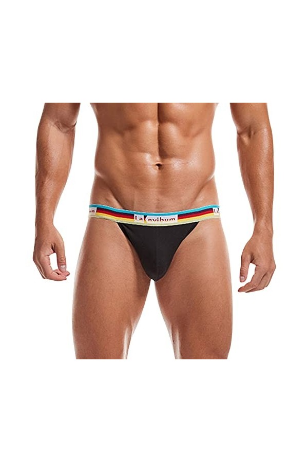 Mesh Sexy T-Back Pantalon Knickers Color Splice Fashions Sous-vêtements pour homme Sous-vêtements sexy, Noir , XXL