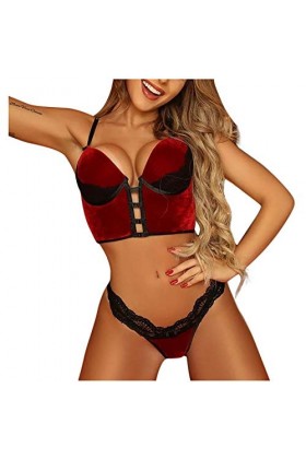 Soutien-Gorge sans Armature Push Up String Femme Sexy Lingerie Erotisme et Hot Culotte Femme Sexy sous Vetement Sexy Femme Co