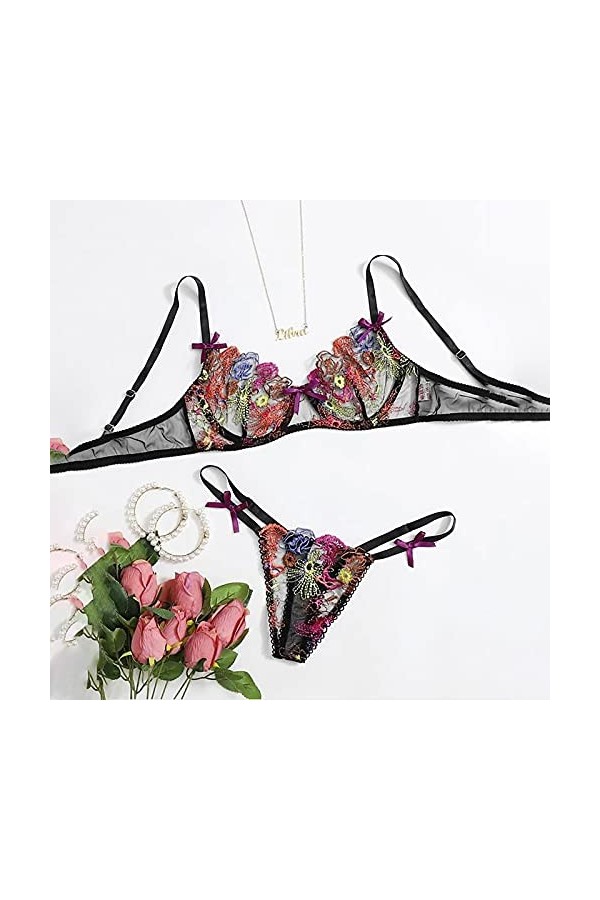 Lingerie Sexy, Femme Lace Transparent Pajamas Hot Nuit Ensemble Lingerie Sexy Mini Jupe Club Libertin Porte Jartelle Cuir Zip