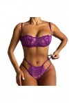liaddkv Femme Sexy Dentelle Broderie Filet Rouge Creux Érotique Ensemble Lingerie Harnique, lilas, L