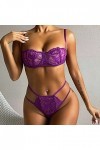 liaddkv Femme Sexy Dentelle Broderie Filet Rouge Creux Érotique Ensemble Lingerie Harnique, lilas, L
