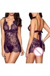 Lingerie Sexy Dos Dentelle Ouvert Entrejambe sous-Vêtements Lingerie Noire Lingeries Fines Purple, M 