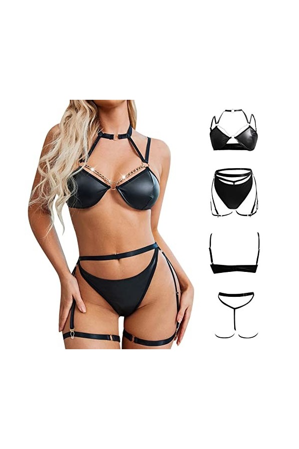 Lingerie Femme Sexy Ensemble Homme Sexy Hot y28.k Ensemble de Lingerie en Cuir PU pour Femmes avec Harnais en Cuir PU et Anne