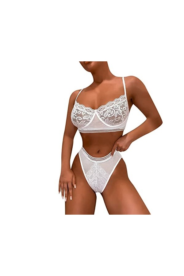 liaddkv Ensemble de lingerie sexy pour femme, jeu de rôle, ensemble de sous-vêtements en dentelle, à carreaux rouges blanc, 