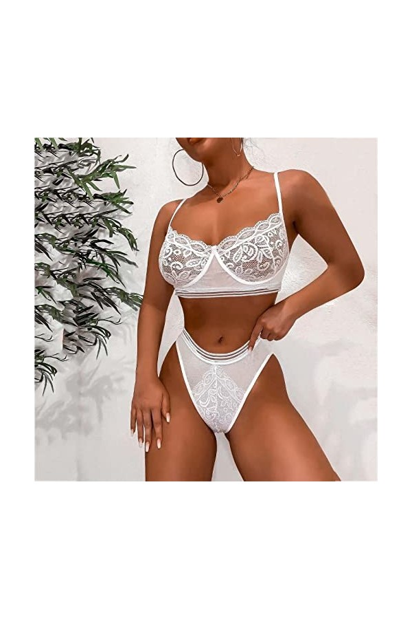liaddkv Ensemble de lingerie sexy pour femme, jeu de rôle, ensemble de sous-vêtements en dentelle, à carreaux rouges blanc, 