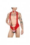 Gefomuofe Costume de Père Noël pour homme - Jockstrap - Body extensible - Bretelles - Mankini - Sous-vêtements - Lingerie sex