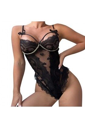 Chemise De Nuit Femme Sexy Lingerie Sexy pour Femmes avec Sangle en Dentelle Creuse sous-vêtement en Dentelle Nuisette Femme 